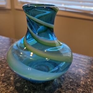 Blue and Green Swirl Glass Vase